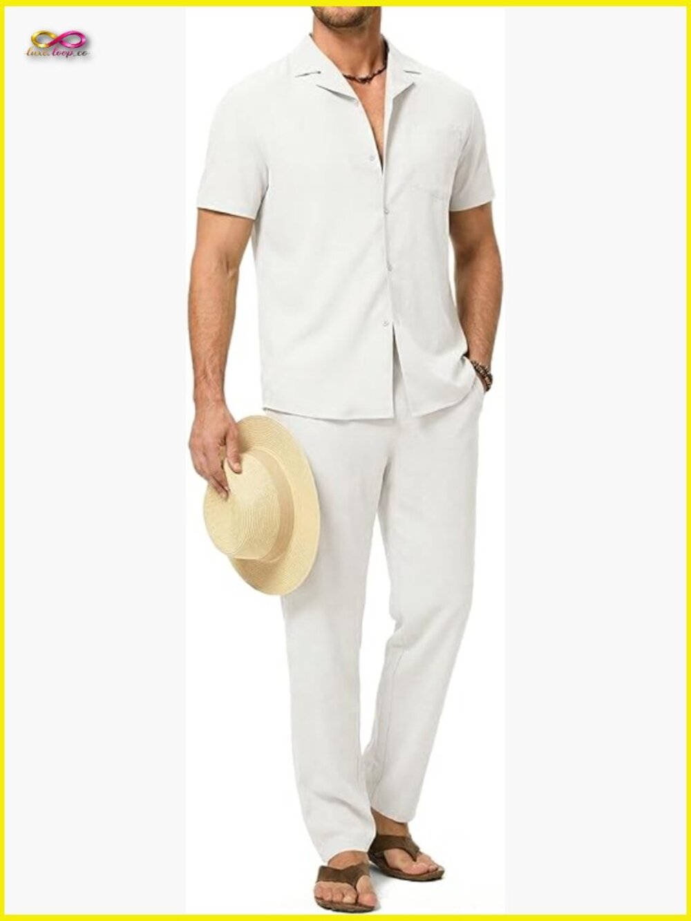 Men's Beach 2 Piece Casual Button Down Short Sleeve Shirt and Pants Vacation Set